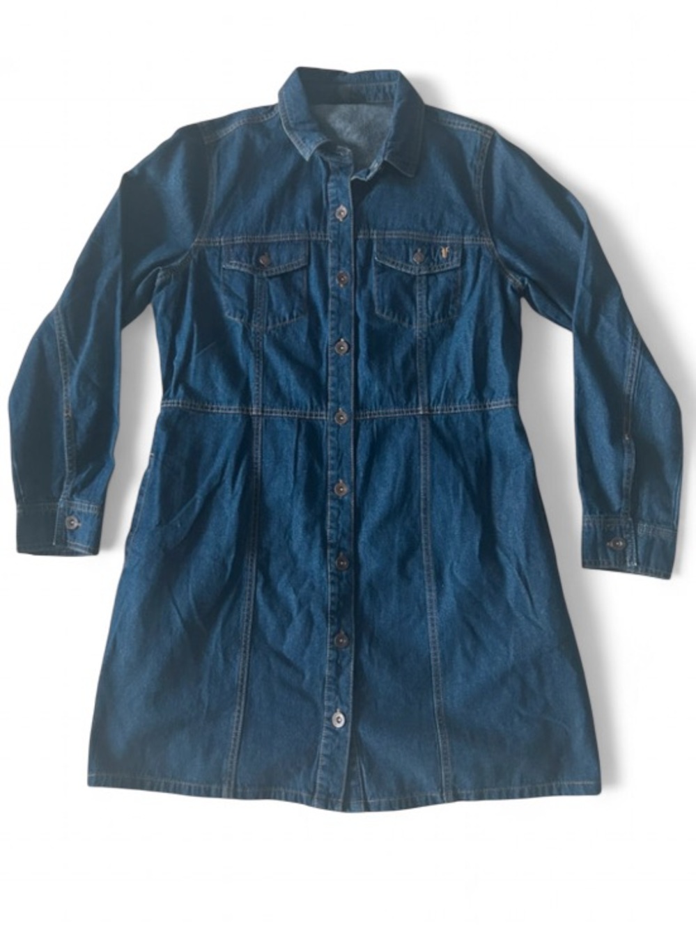Frye 100% Cotton Denim Mini Dress, classic western-inspired, button front size L